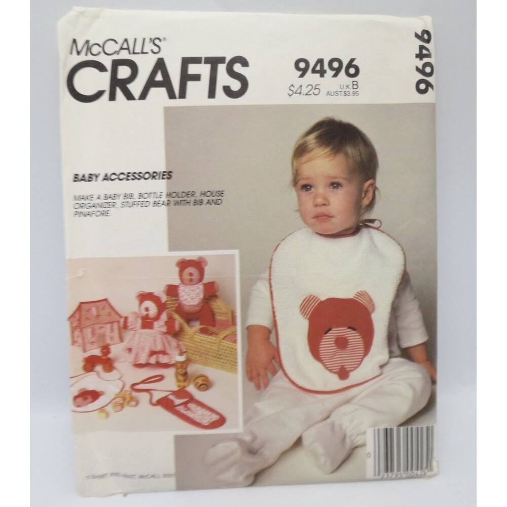 McCall's Crafts 9496 Baby Accessories Infants' Stuffed Bear Bib 1980s Vintage